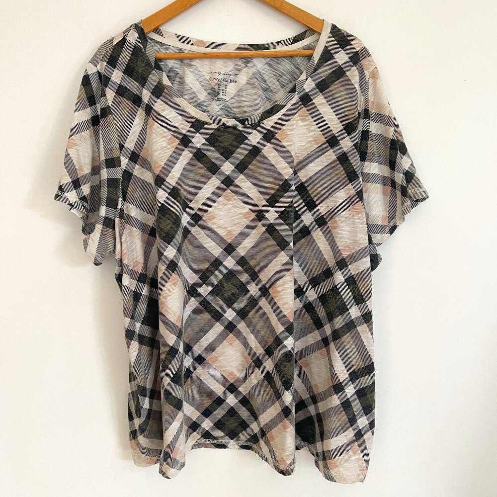 Penningtons Women Curvy Plaid Short Sleeve Pullover T Shirt Plus Size 5X